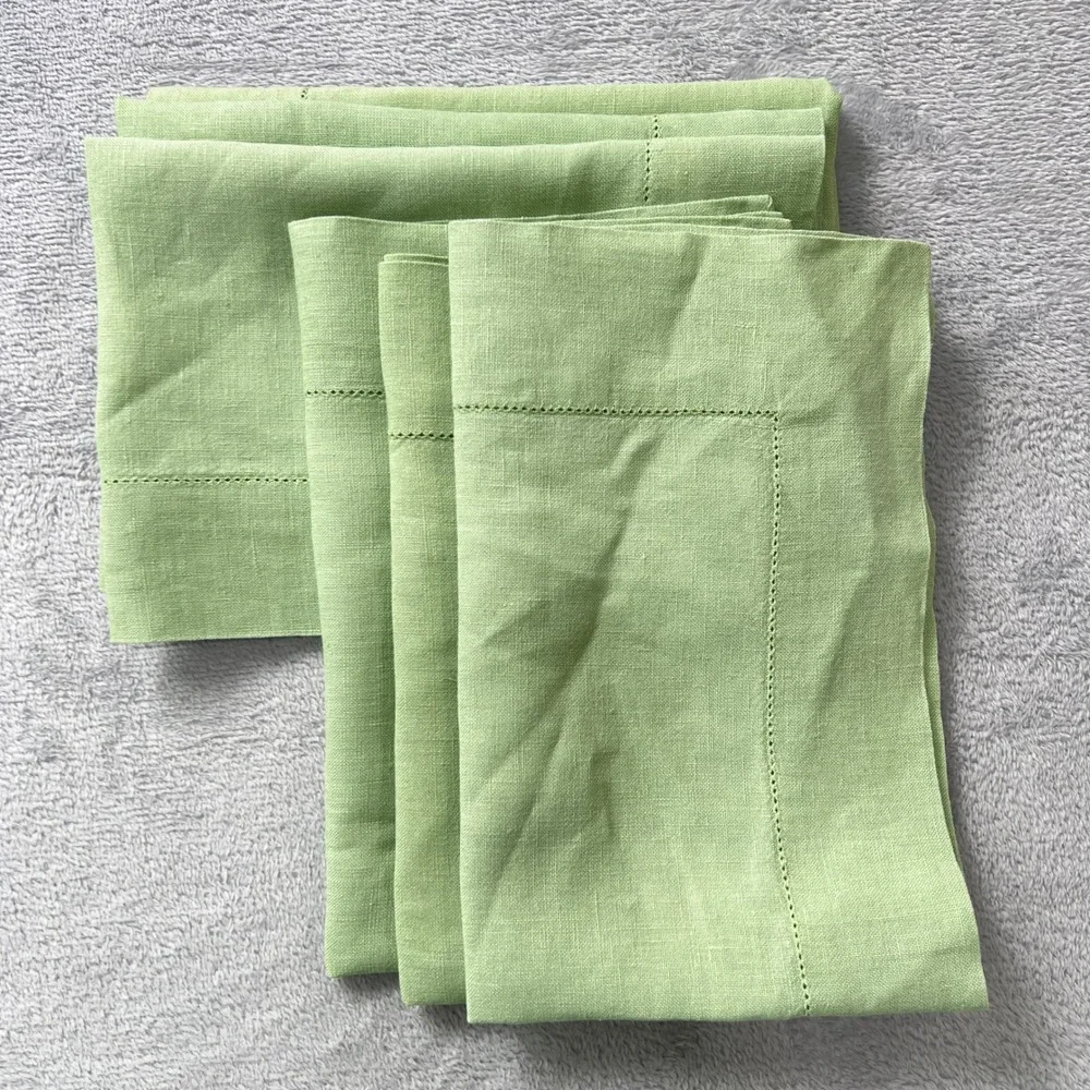 Bloomingdale's At Home Linen Placemats Set of 6 Sage Green Hemstitched Lithuania